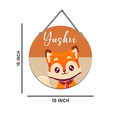 GIFTMEBAZAR Personalized Cute Fox Wall Hanging Custom With Name Wall Art Kids Room Decor Birthday Return Gift For Kids Modern Artwork